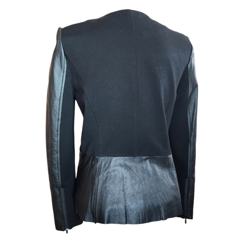 Ecru Faux Leather Detail Ponte Jacket with Zipper Pockets and Wrist Detail – EUC - Picture 4 of 9